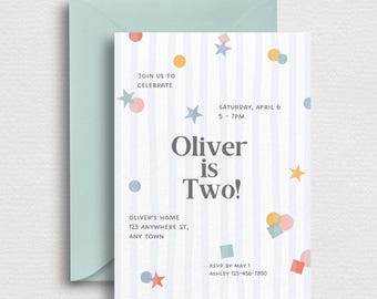 Colorful Confetti Digital Birthday Invite | 2nd Birthday Mobile Baby Party Invite | Editable Canva Invitation