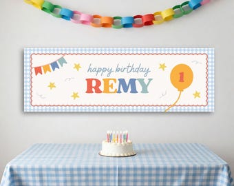 It's Fun to be One Birthday Banner | Two Much Fun Colorful Gingham Birthday Baby Party Sign | Editable Canva Banner