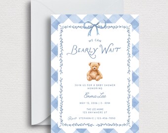 Bearly Wait Baby Shower Digital Invite | Teddy Bear Mobile Party Invite | Editable Canva Invitation
