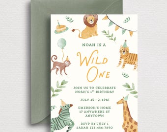 Wild One Digital Invite | 1st Birthday Mobile Party Invitation | Editable Canva Template