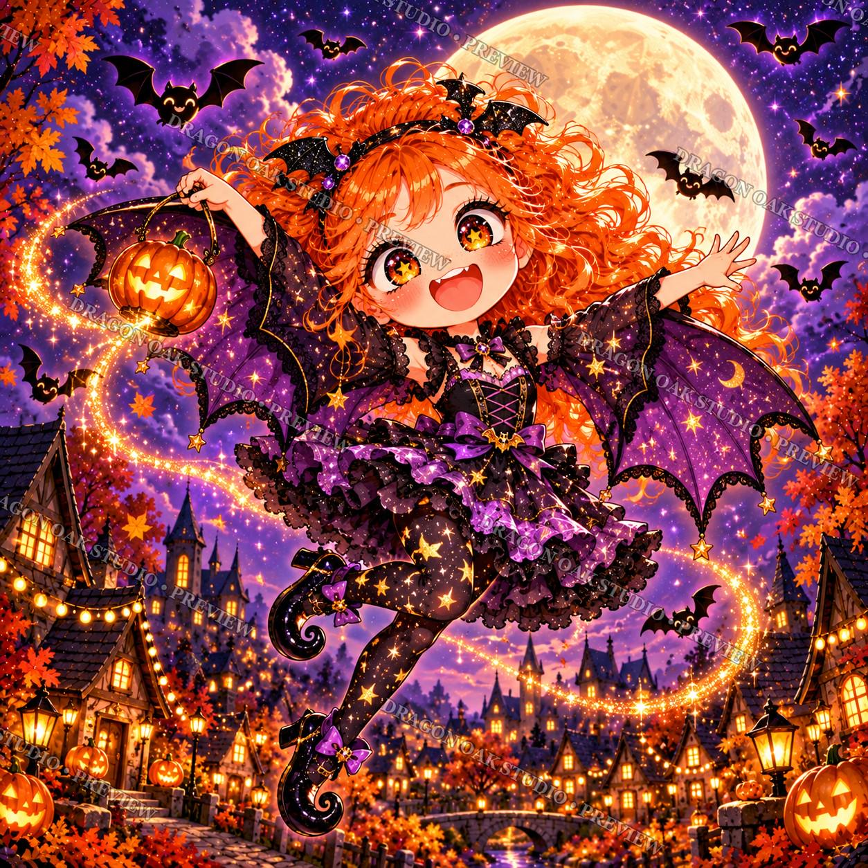 Chibi Halloween Coaster PNG Bundle Vol. 3, Set of 4 Cute Kawaii Spiderweb, Witch, Candy Corn & Cat Girls, Digital Download