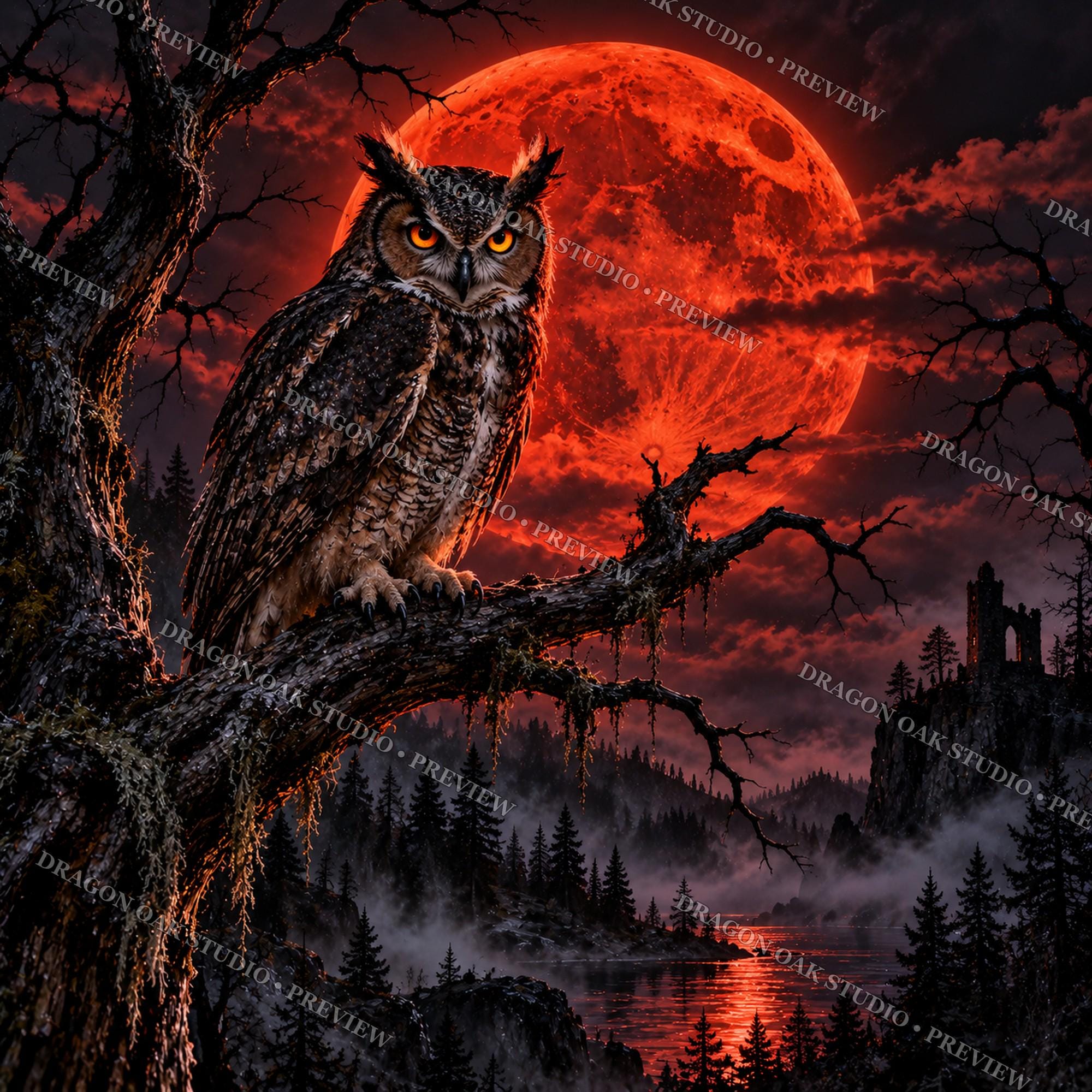 Blood Moon Halloween Coaster PNG Bundle, Set of 4 Horror Night Designs, Vampire Scarecrow Owl, Digital Download UV Print Files