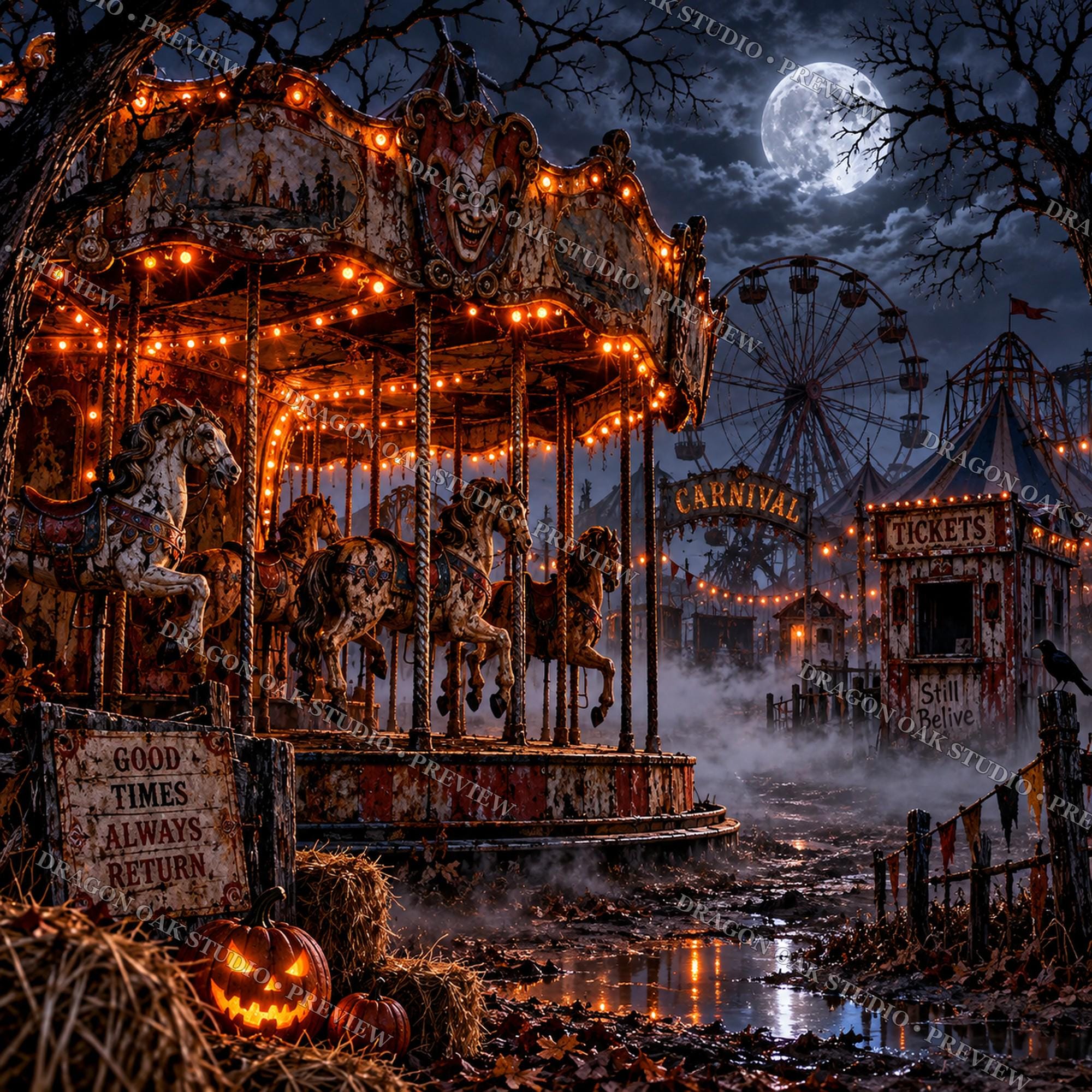Zombie Graveyard Carnival Coaster Bundle, 4 Halloween Horror PNGs (Digital Download)
