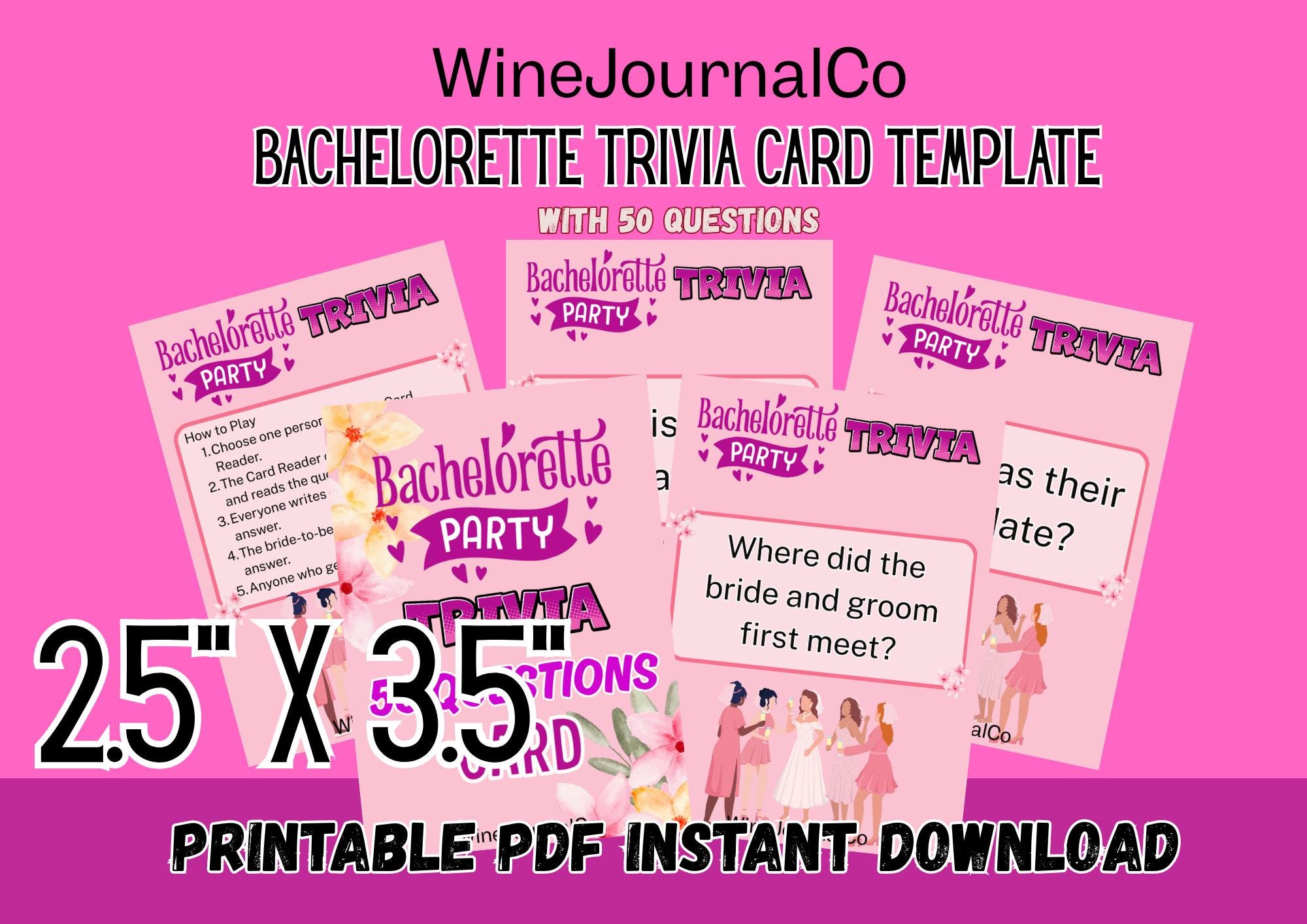 Bachelorette Party Trivia Card PDF Template 2.5 x 3.5 in