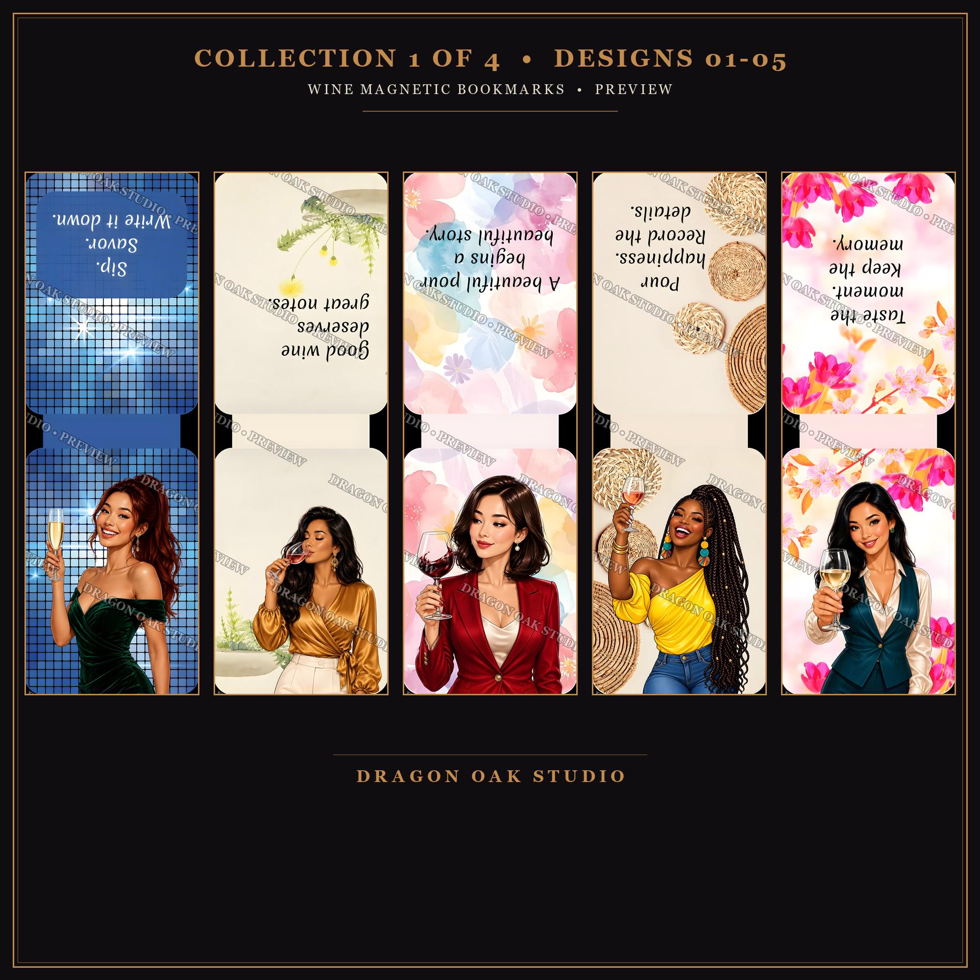Complete Wine Girl Magnetic Bookmark Printable Collection, 20 Designs, 2x6 Inch PNG, Wine Lover Gift, Digital Download