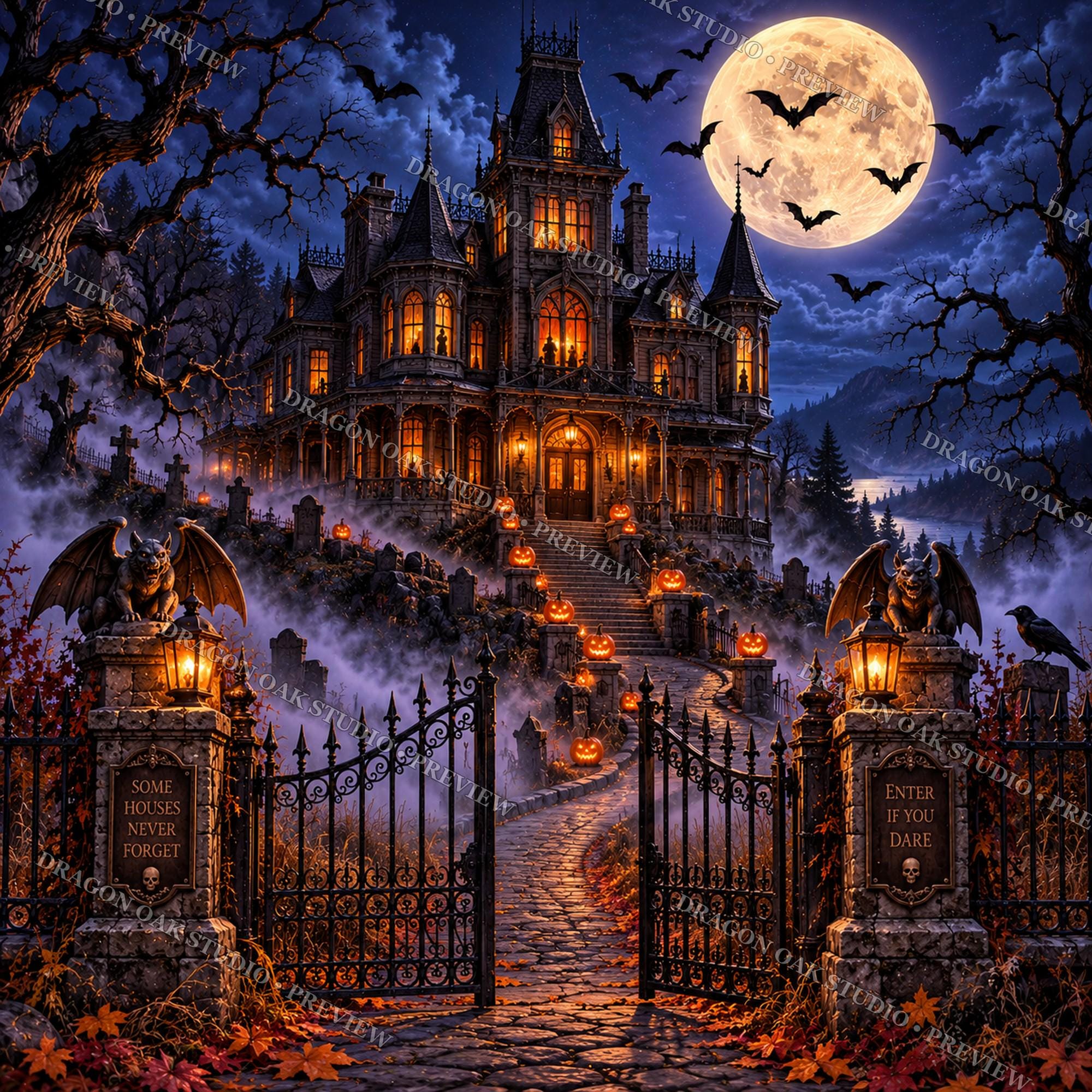 Haunted Manor & Monsters Coaster PNG Bundle, Set of 4 Frankenstein Swamp Designs, Halloween Digital Download UV Print Files