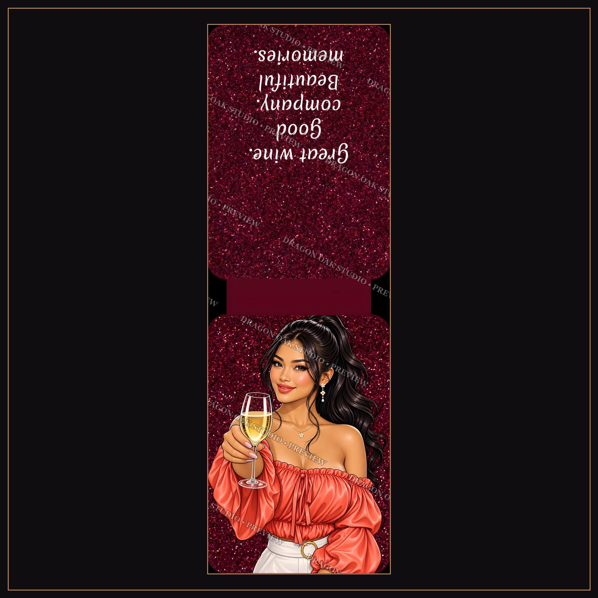 Wine Girl Magnetic Bookmark Printable Bundle Vol. 3, 5 Designs, 2x6 Inch PNG, Wine Lover Gift, Digital Download