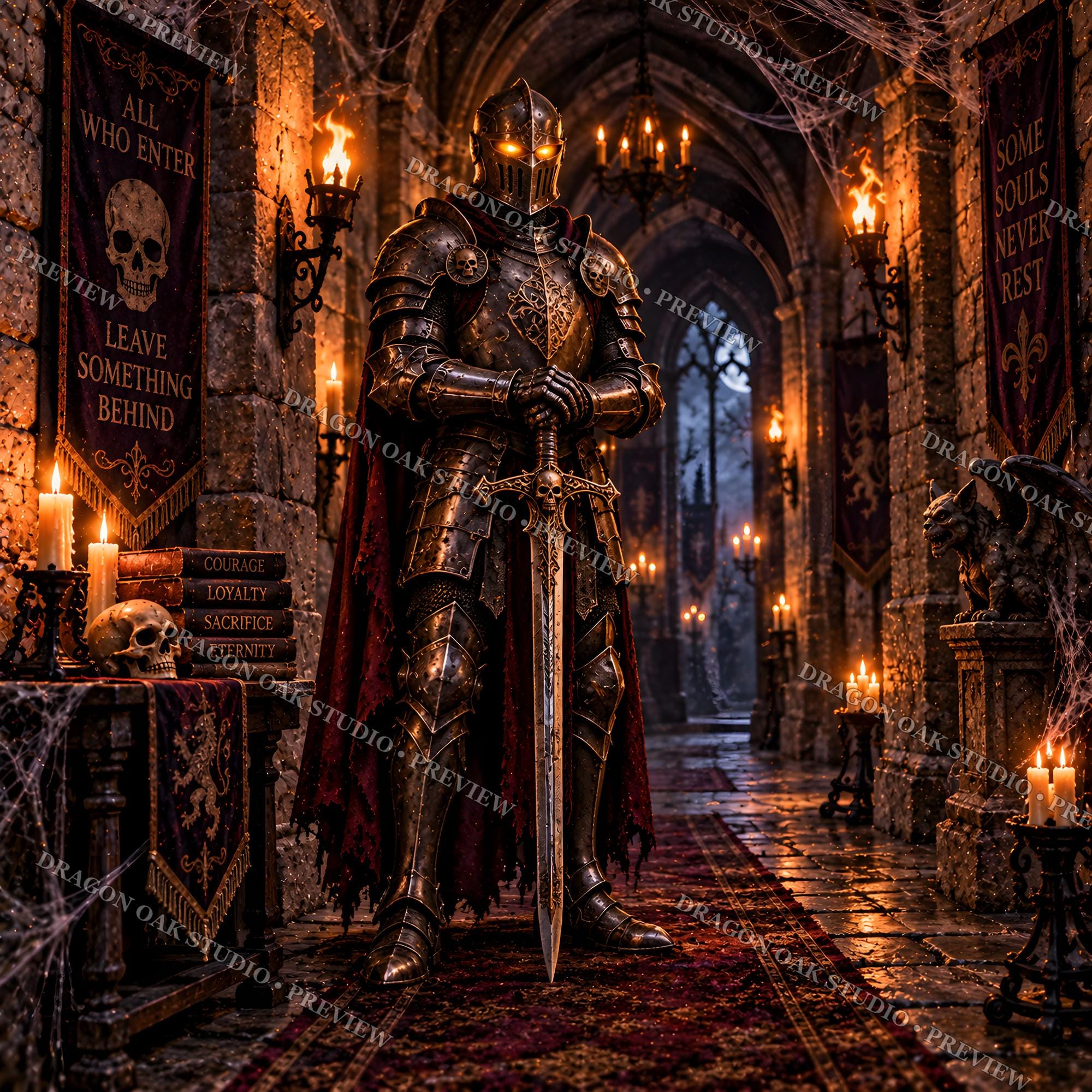 Gothic Castle Skeleton Knight Coaster Bundle, Dark Fantasy Cemetery Designs (Digital Download)