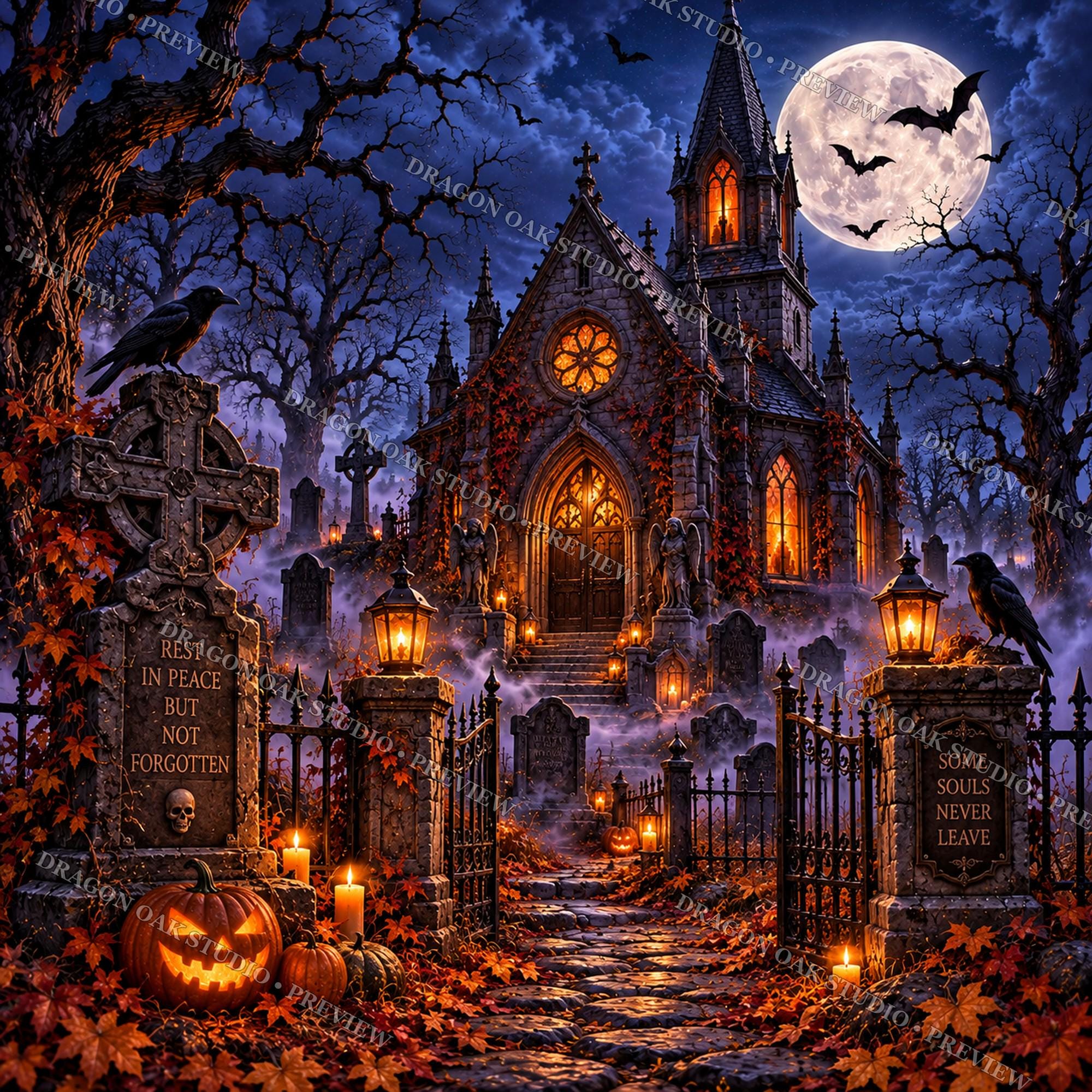 Midnight Gothic Cemetery Coaster Bundle, Clock Tower, Spider, Church (Digital Download)