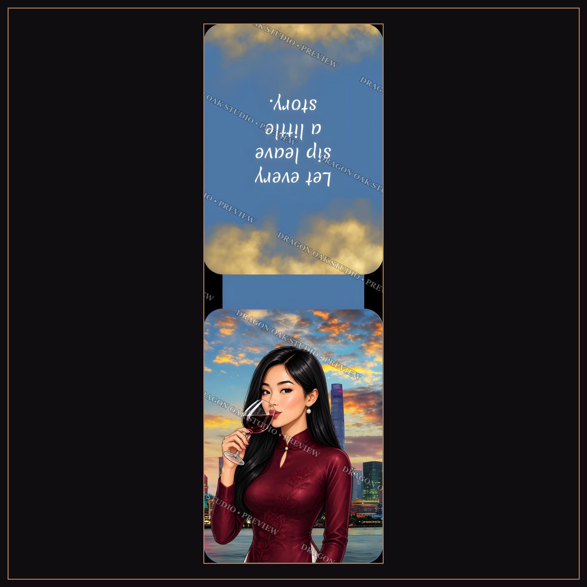 Wine Girl Magnetic Bookmark Printable Bundle Vol. 3, 5 Designs, 2x6 Inch PNG, Wine Lover Gift, Digital Download