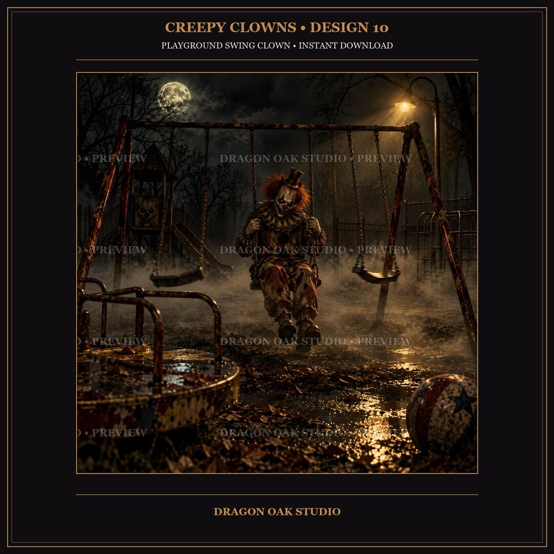 Playground Swing Clown, Creepy Clowns Halloween Coaster PNG Design 10 ...