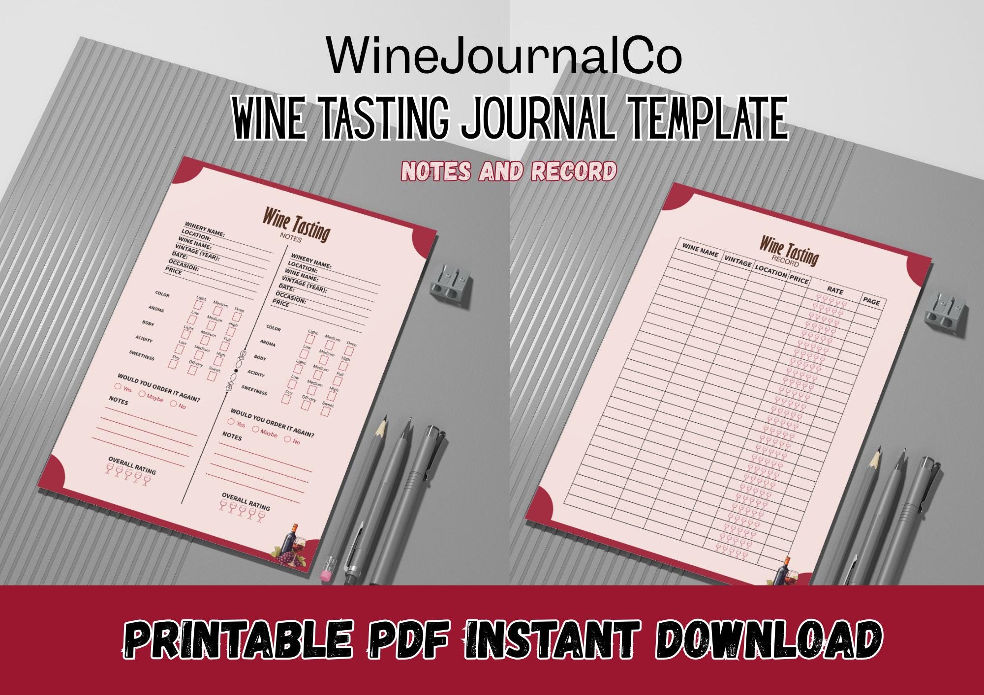 Wine Tasting Journal PDF Template 8.5" x 11"