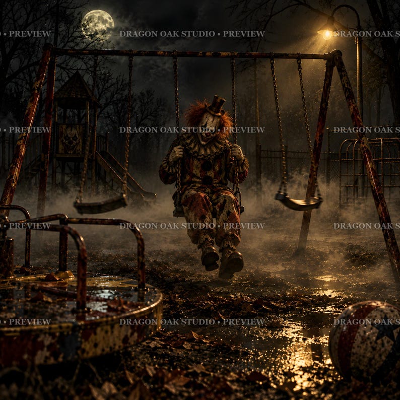 Playground Swing Clown, Creepy Clowns Halloween Coaster PNG Design 10 ...