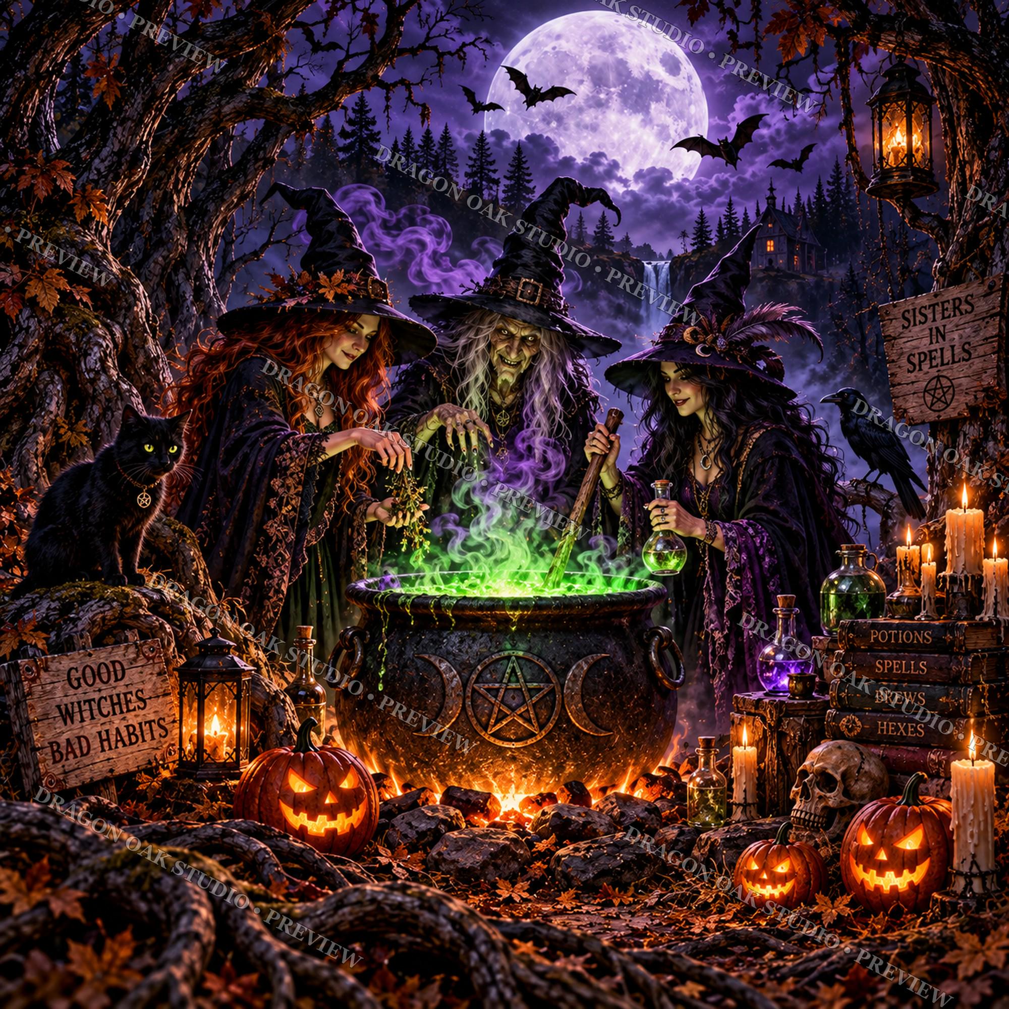 Witchcraft Coaster PNG Bundle, Halloween Potion & Tarot Designs (Digital Download)