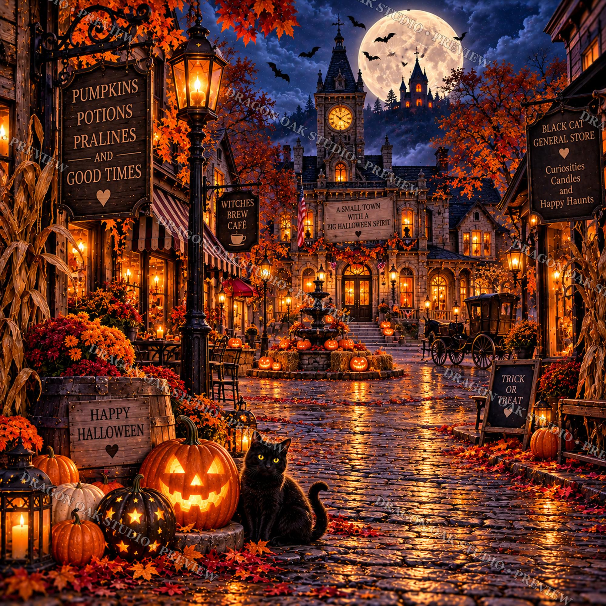 Cozy Halloween Village Coaster Bundle, Witch Cottage, Autumn Scenes (Digital Download)