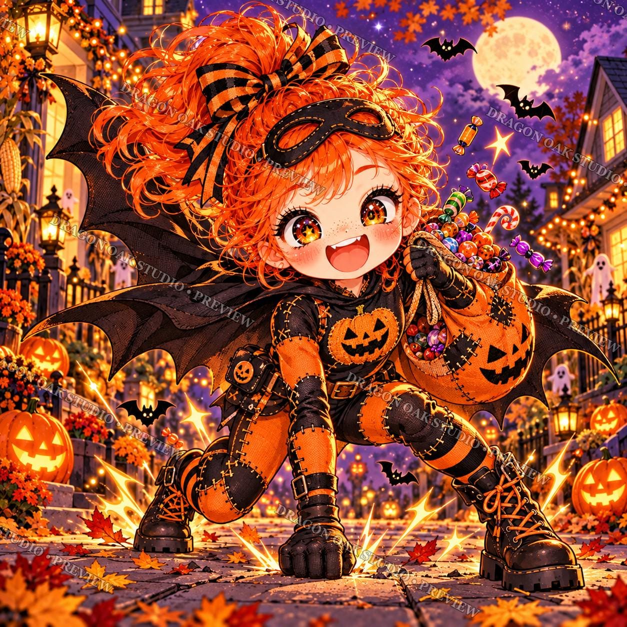Chibi Halloween Coaster PNG Bundle Vol. 2, Set of 4 Cute Kawaii Bat, Pumpkin, Witch & Skeleton Girls, Digital Download