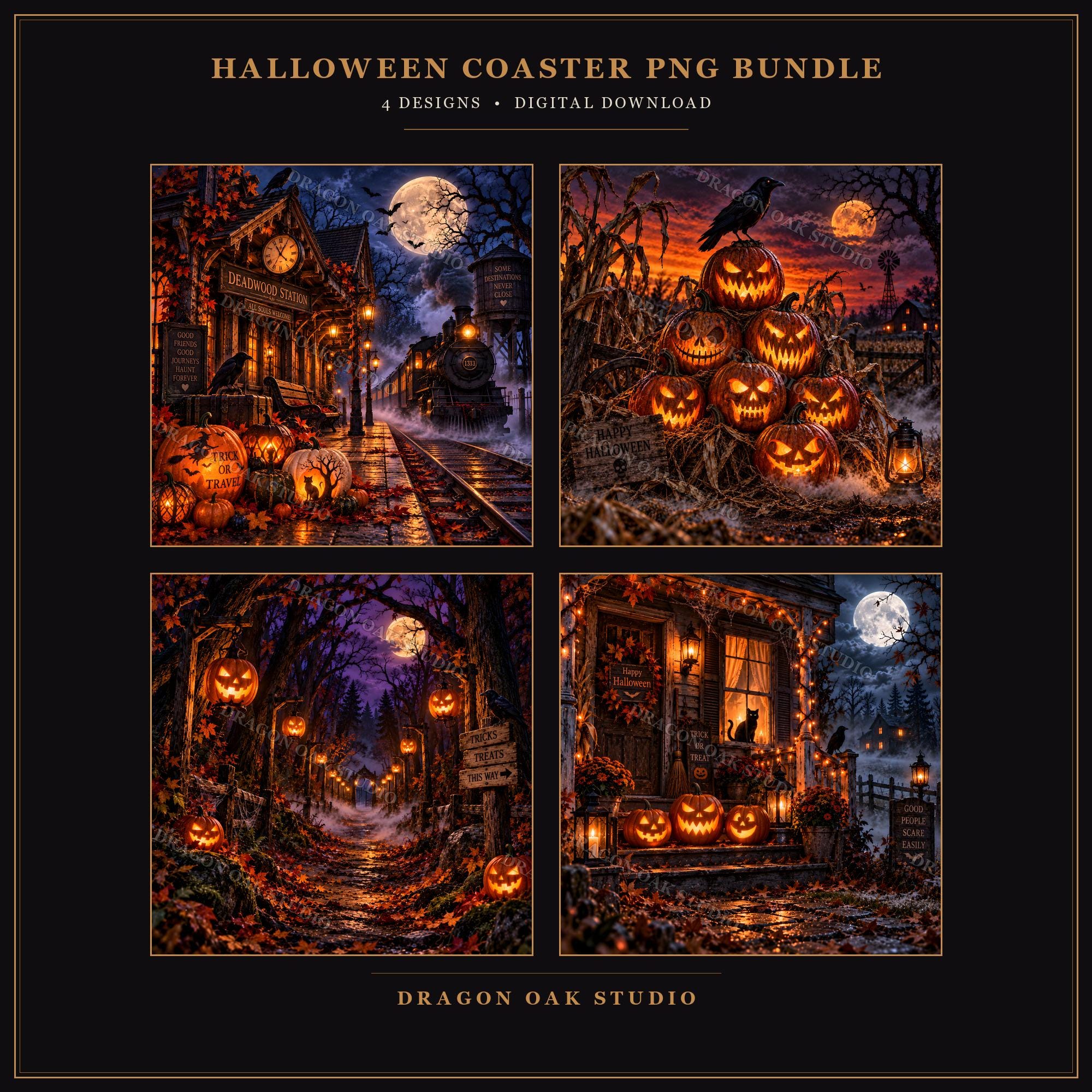 Cozy Halloween Pumpkin Patch Coaster Bundle, Autumn Designs (Digital Download)