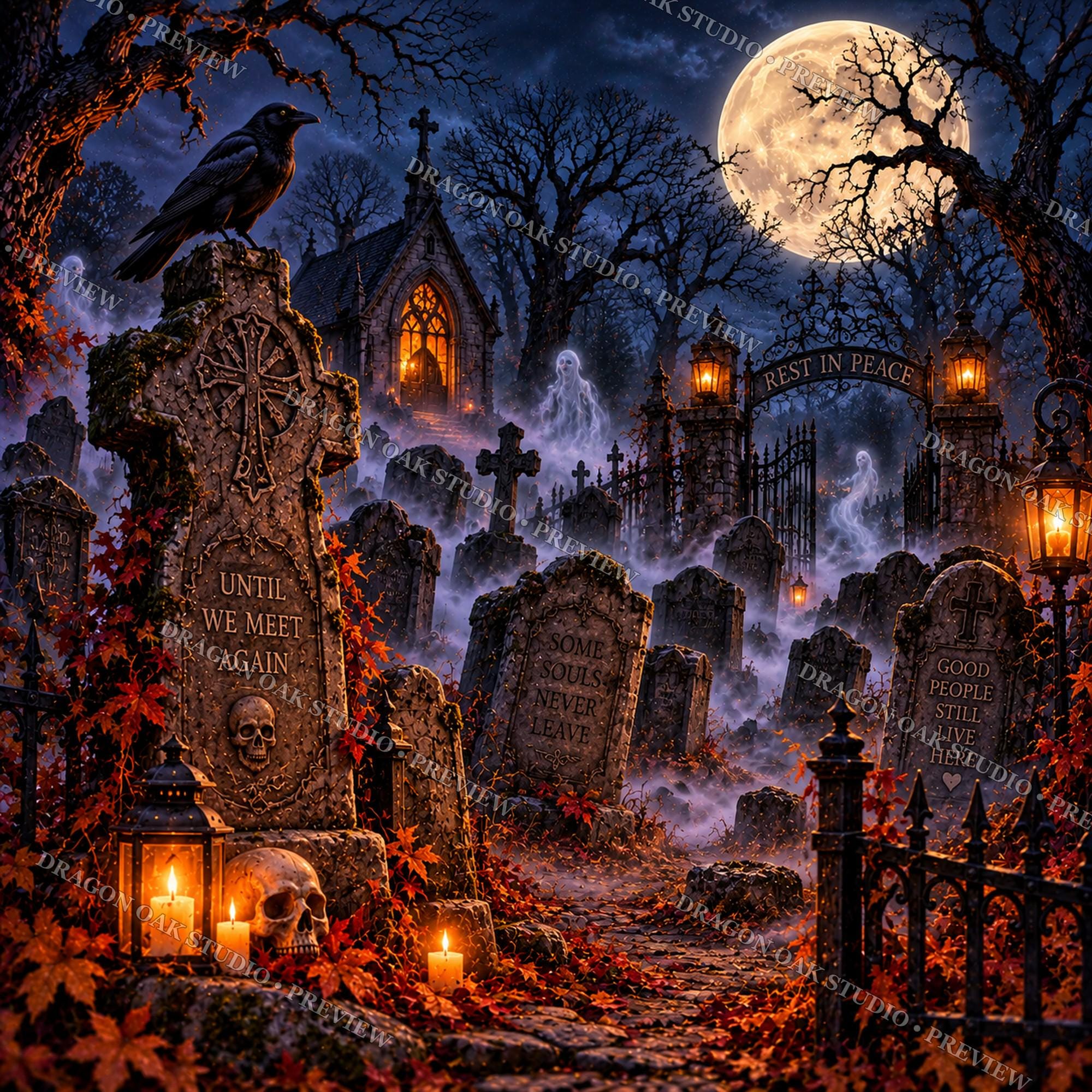 Midnight Gothic Cemetery Coaster Bundle, Clock Tower, Spider, Church (Digital Download)