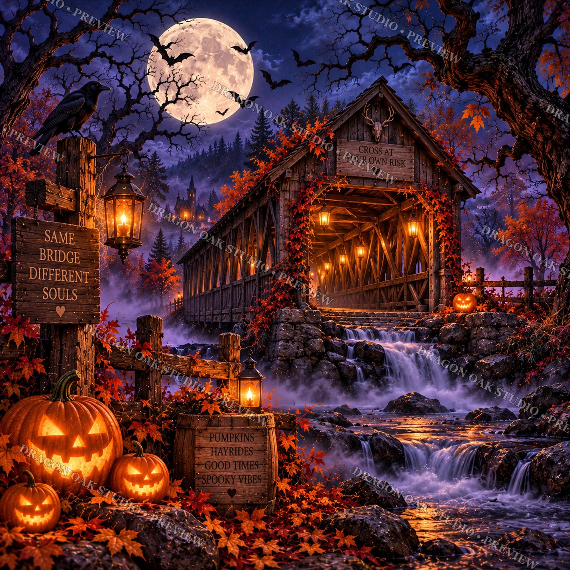 Cozy Halloween Village Coaster Bundle, Witch Cottage, Autumn Scenes (Digital Download)