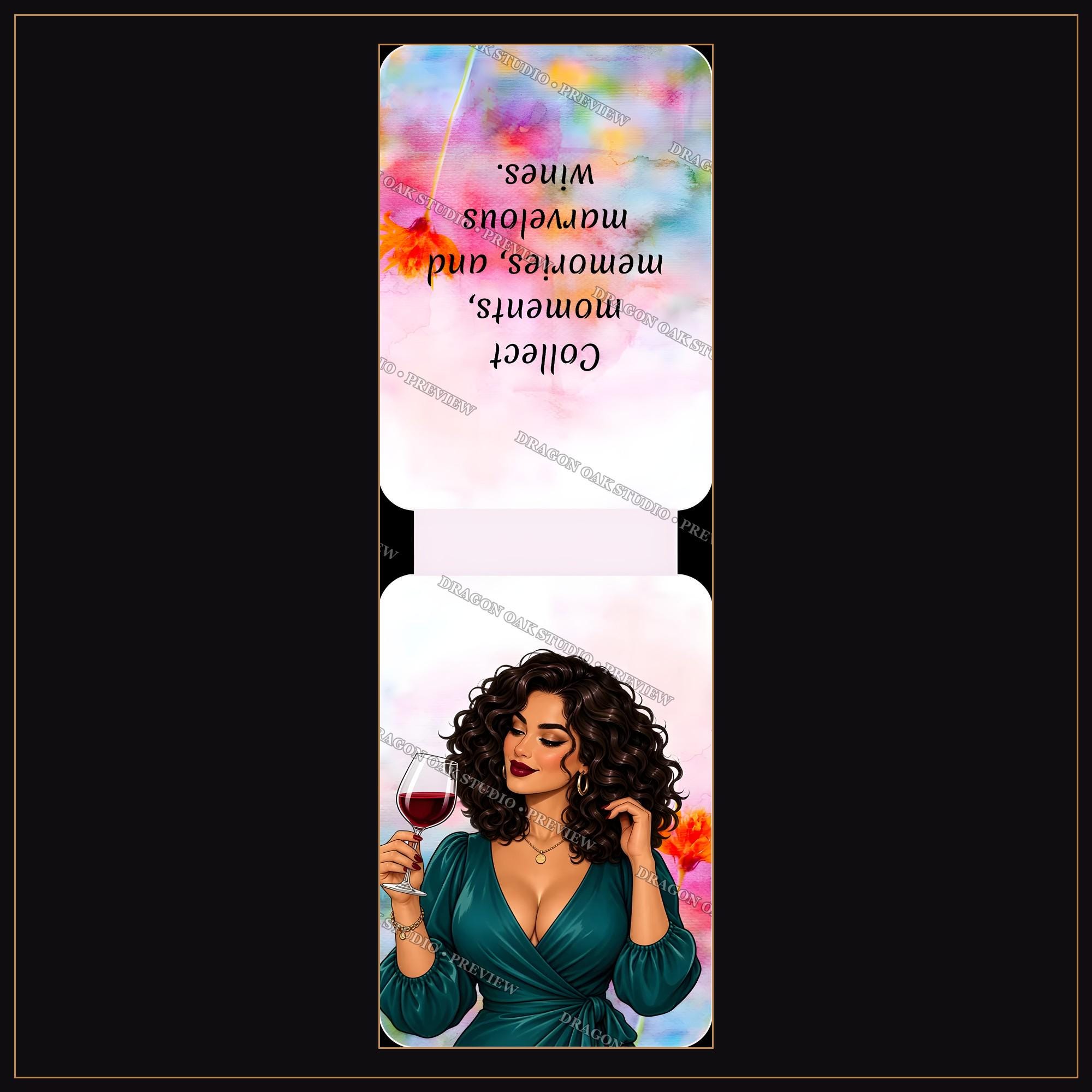 Wine Girl Magnetic Bookmark Printable Bundle Vol. 2, 5 Designs, 2x6 Inch PNG, Wine Lover Gift, Digital Download