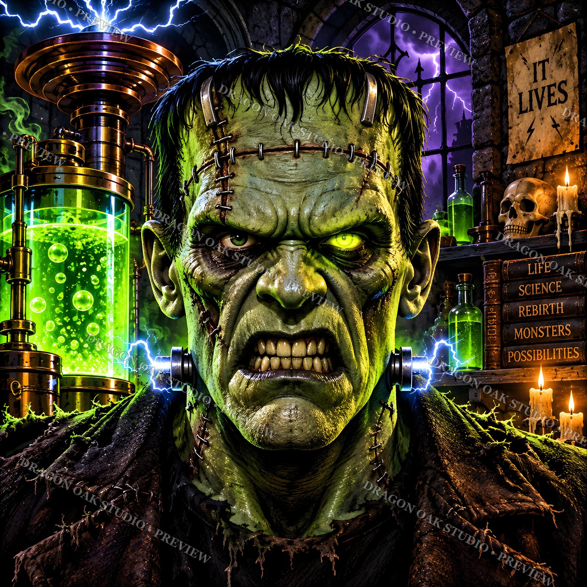 Haunted Manor & Monsters Coaster PNG Bundle, Set of 4 Frankenstein Swamp Designs, Halloween Digital Download UV Print Files