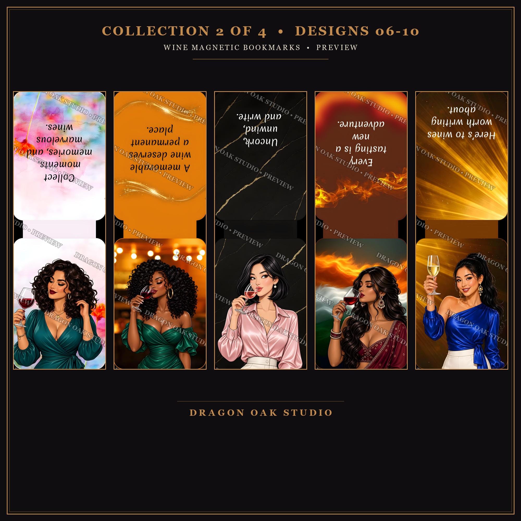Complete Wine Girl Magnetic Bookmark Printable Collection, 20 Designs, 2x6 Inch PNG, Wine Lover Gift, Digital Download