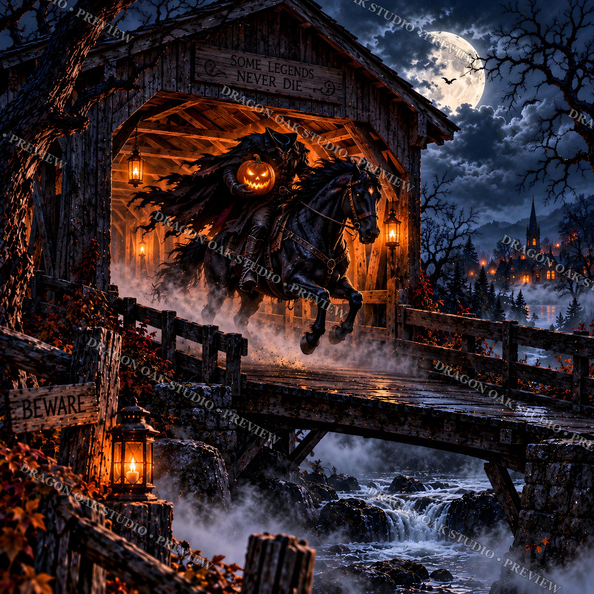 Sleepy Hollow Headless Horseman Coaster PNG Bundle, Set of 4 Autumn Legend Designs, Halloween Digital Download UV Print Files
