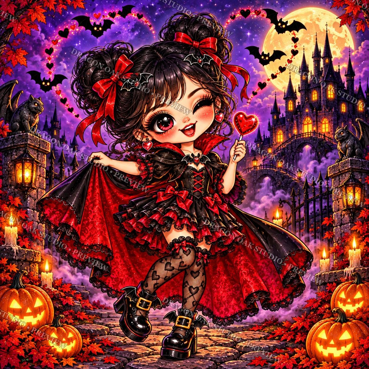 Chibi Halloween Coaster PNG Bundle, Set of 4 Cute Kawaii Girl Designs, Digital Download UV Print Files