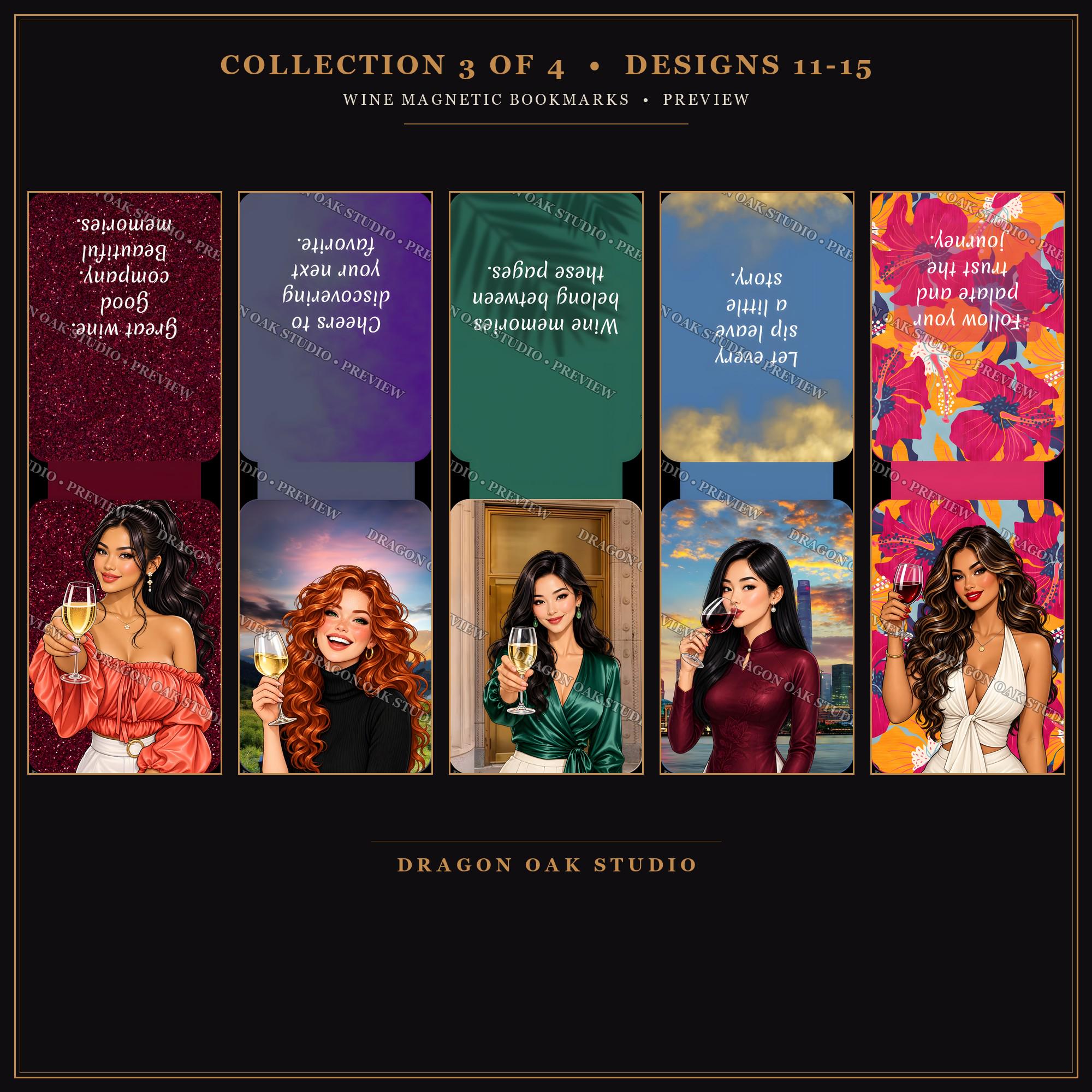 Complete Wine Girl Magnetic Bookmark Printable Collection, 20 Designs, 2x6 Inch PNG, Wine Lover Gift, Digital Download