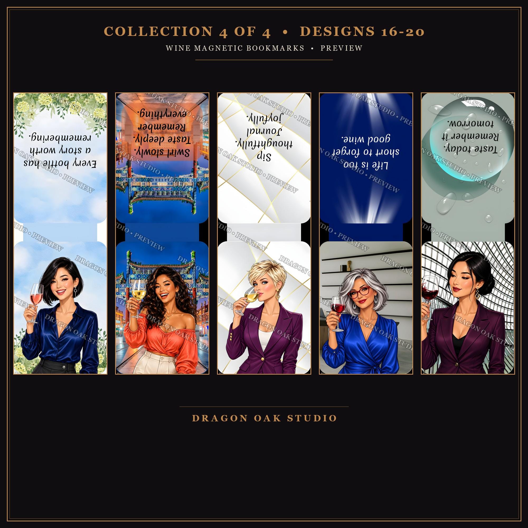 Complete Wine Girl Magnetic Bookmark Printable Collection, 20 Designs, 2x6 Inch PNG, Wine Lover Gift, Digital Download