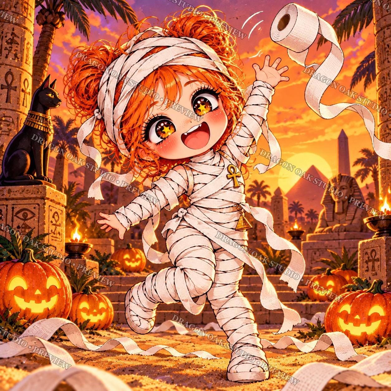 Chibi Halloween Coaster PNG Bundle, Set of 4 Cute Kawaii Girl Designs, Digital Download UV Print Files