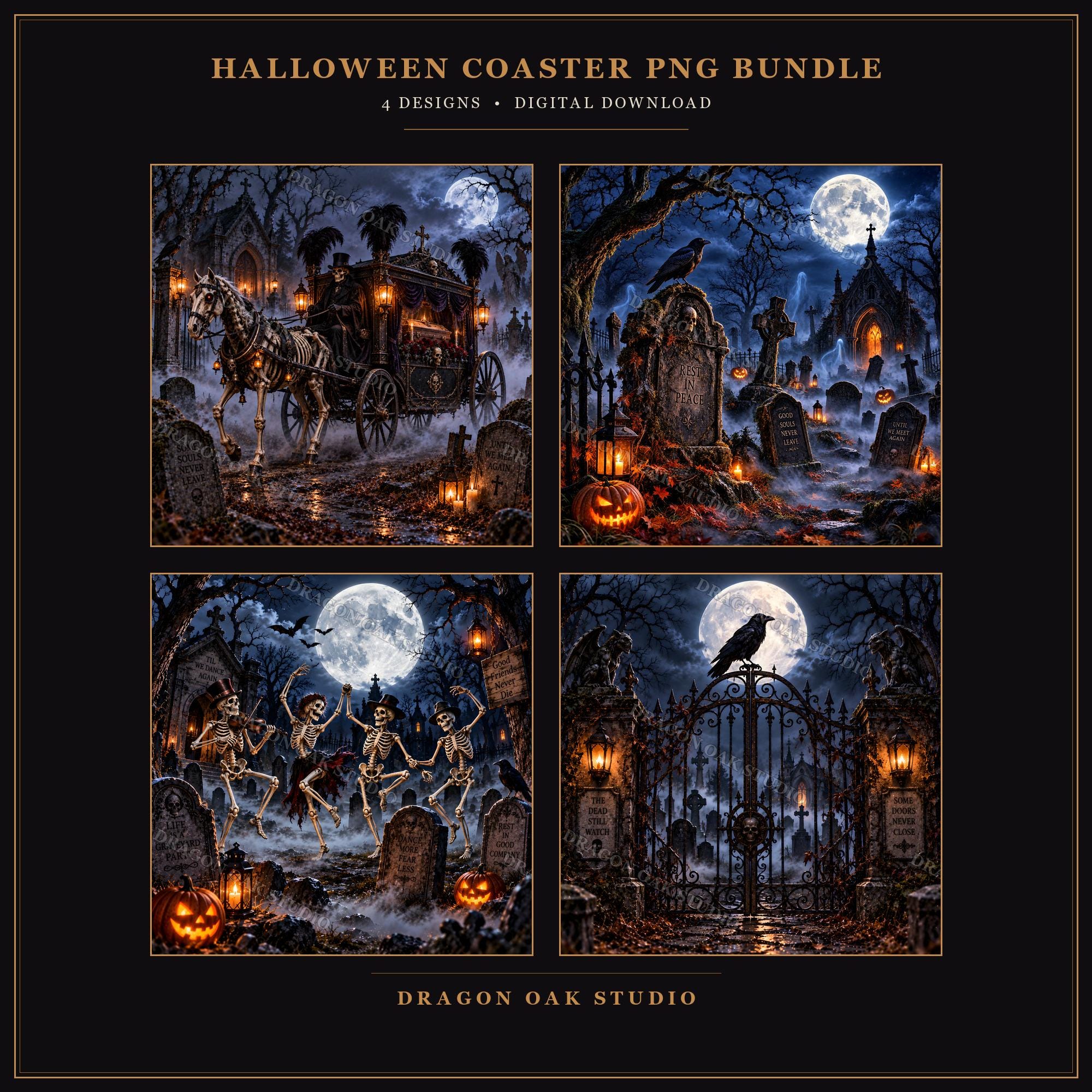 Gothic Cemetery Coaster PNG Bundle, Halloween Sublimation Files (Digital Download)