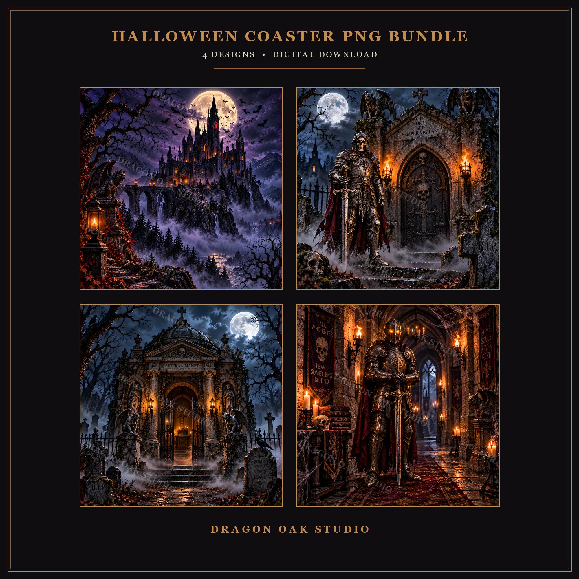 Gothic Castle Skeleton Knight Coaster Bundle, Dark Fantasy Cemetery Designs (Digital Download)