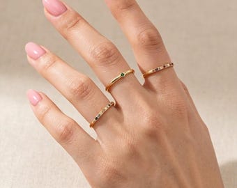 Personalized Dainty Sterling Silver Ring, Custom Birthstone Gold Band, Christmas Gift for Grandma, Present for Wife from Husband