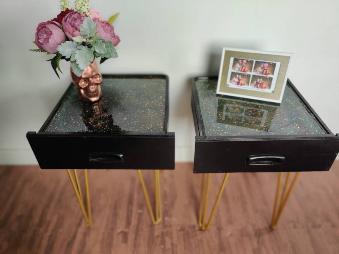 Black and gold bedside tables or end tables Etsy