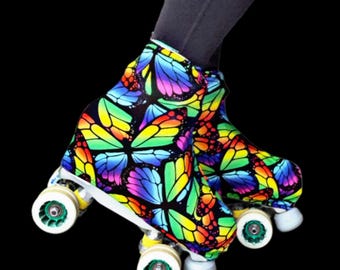 Electric Monarch Skate Covers – Rainbow Butterfly Roller Skate Covers | Handmade Artistic Skate Boot Covers