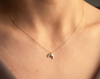 14K Solid Gold Croissant Necklace, Minimalist Dainty Pastry Charm Pendant, Tiny Gold Food Jewelry, Everyday Layering Necklace