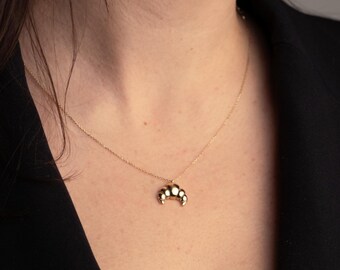 14K Solid Gold Croissant Necklace, Minimalist French Pastry Pendant, Dainty Gold Charm, Modern Fine Jewelry