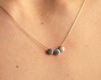 14K Solid Gold Three Disc Necklace, Minimalist Gold Circle Pendant, Dainty Trio Charm Necklace, Modern Fine Jewelry