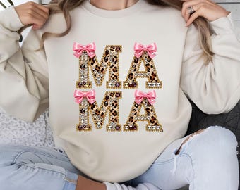 Leopard Mama PNG: strass bling pembe Coquette Kurdele Kristal Mozaik Mücevher Harfler DTF Tasarım