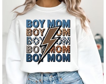 Boy Mama png, blauw zwart geblokte bliksemschicht png, moederschap digitaal ontwerp, cadeau voor moeder van jongens, schattige mama-afbeelding