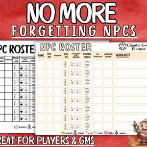 NPC Roster/Tracker/Campaign Notes/ADHD Neurodivergent Friendly Printable/PDF Download