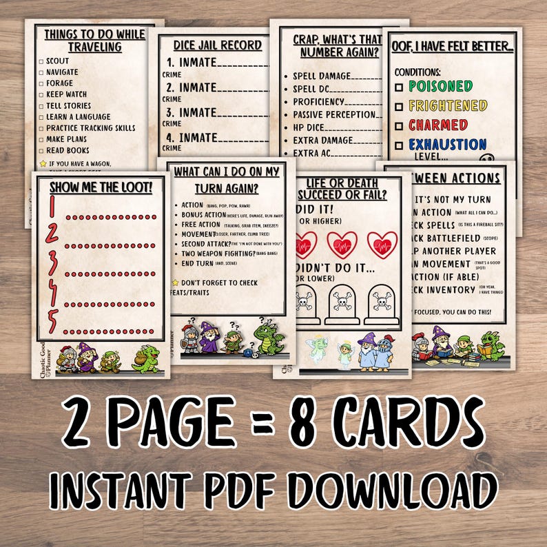 D&D 5e Combat Reference Cards, ADHD Friendly Player Aid (printable PDF ...