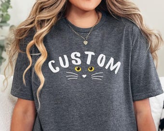 Personalized Cat Shirt, Custom Pet Name Tee, Cat Mom Gift for Her, Cat Lover Gift, Cat Mom Shirt, Cute Kitten Face Shirt