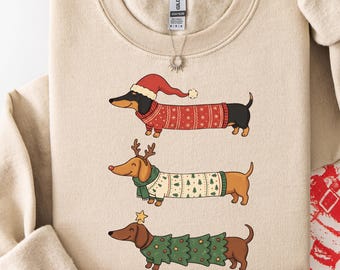 Christmas Dachshund Sweatshirt, Cute Wiener Dog Holiday Shirt, Vintage Christmas Dog, Dachshund Owner XMAS Gift
