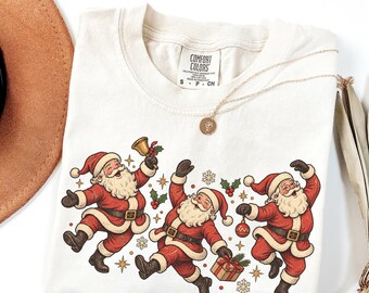 Dancing Santa Shirt, Vintage Christmas Graphic Tee, Retro Santa Claus T-Shirt, Funny Holiday Party Shirt, Christmas Gift Comfort Colors®