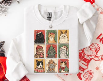 Vintage Christmas Cat Shirt, Retro Santa Kitty Graphic Tee, Cute Holiday Cats Collage, Cat Lover Gift, Funny Christmas T-Shirt