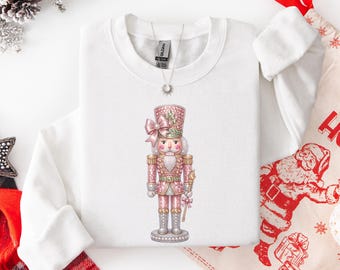Nutcracker Sweatshirt, Faux Rhinestone Nutcracker Christmas Shirt, Coquette Bow Xmas Crewneck, Sparkly Holiday Gift for Women