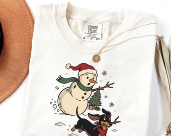 Christmas Dachshund Shirt, Funny Snowman Dog Tee, Retro Christmas Shirt, Dachshund Lover Comfort Colors® Gift