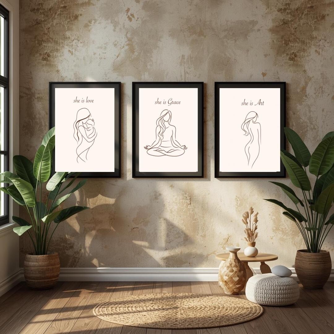 Minimalist Woman Line Art Set of 3 Printable, She is Art Love Grace ...